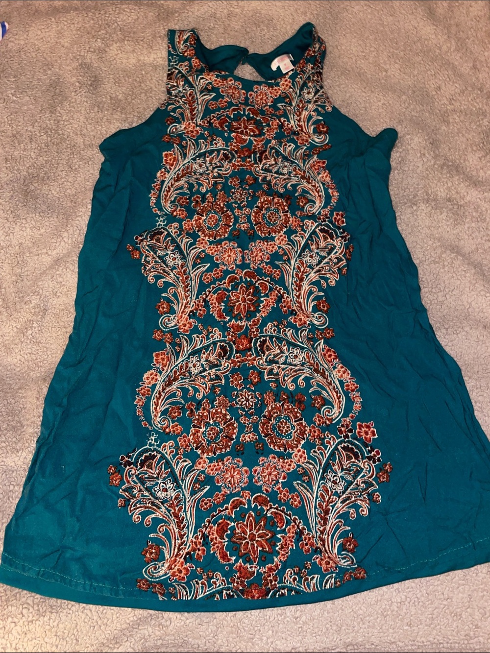 Teal Floral Embroidered Sleeveless Women's Dress